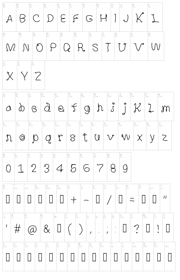 Shine Star Curls MS font map